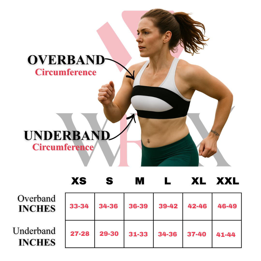 WRAX Rebel sizing chart in inches for choosing the correct bounce control harness size for a secure, comfortable fit.